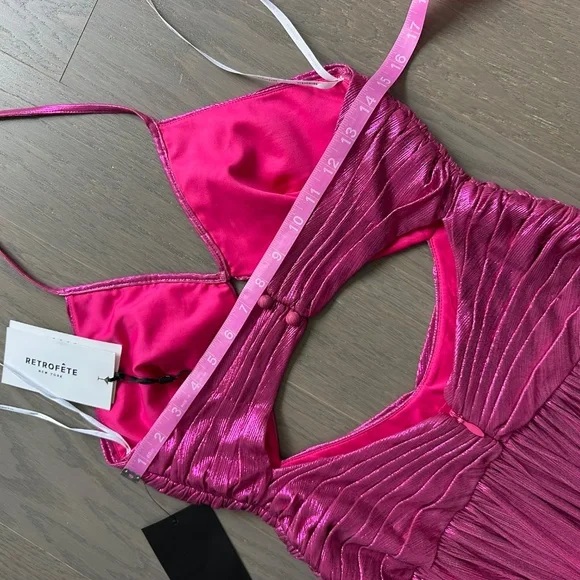 Retrofete Juliana Pink Metallic Lame Halter Cut Out Maxi Dress - with tags - S - Picture 9 of 12